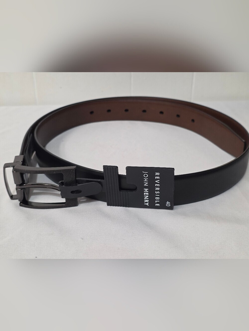 John Henry Reversible Mens Size 40 Faux Leather Belt - Black/Brown Gunmetal